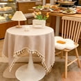 thumbnail image 3 of KGJQ Cotton Linen Tablecloth with Fringed Edges, Washable Solid Color Tablecloth with Tassels, Round Table Cover for Kitchen Dining Room, 3 of 8