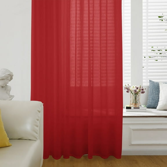 Christmas Red Semi Sheer Curtains Drapes for Living Room, Bedroom, French Doors Window 72 Inches Long, Modern Simple Xmas Red Backdrop Rod Pocket Chiffon Curtain Drapery Voile Draperies Panel