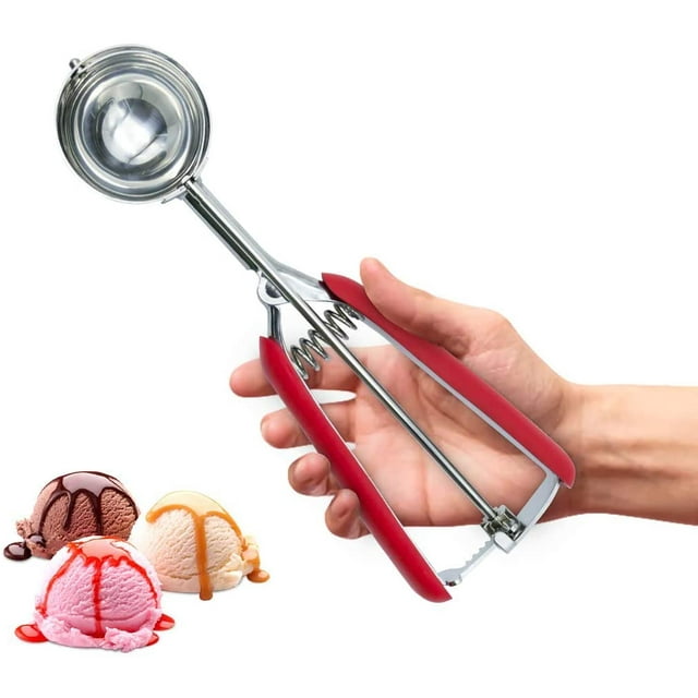 Cuillère à Biscuits 3 C. à Soupe pour la Cuisson, Cuillère à Crème Glacée, Cuillère à Pâte à Biscuits en Acier Inoxydable, Conception à Poignées en Caoutchouc Rouges, Durable et Sans Effort, pour Crème Glacée, Cuillère à Melon et Cuillère à Melon (20#) L