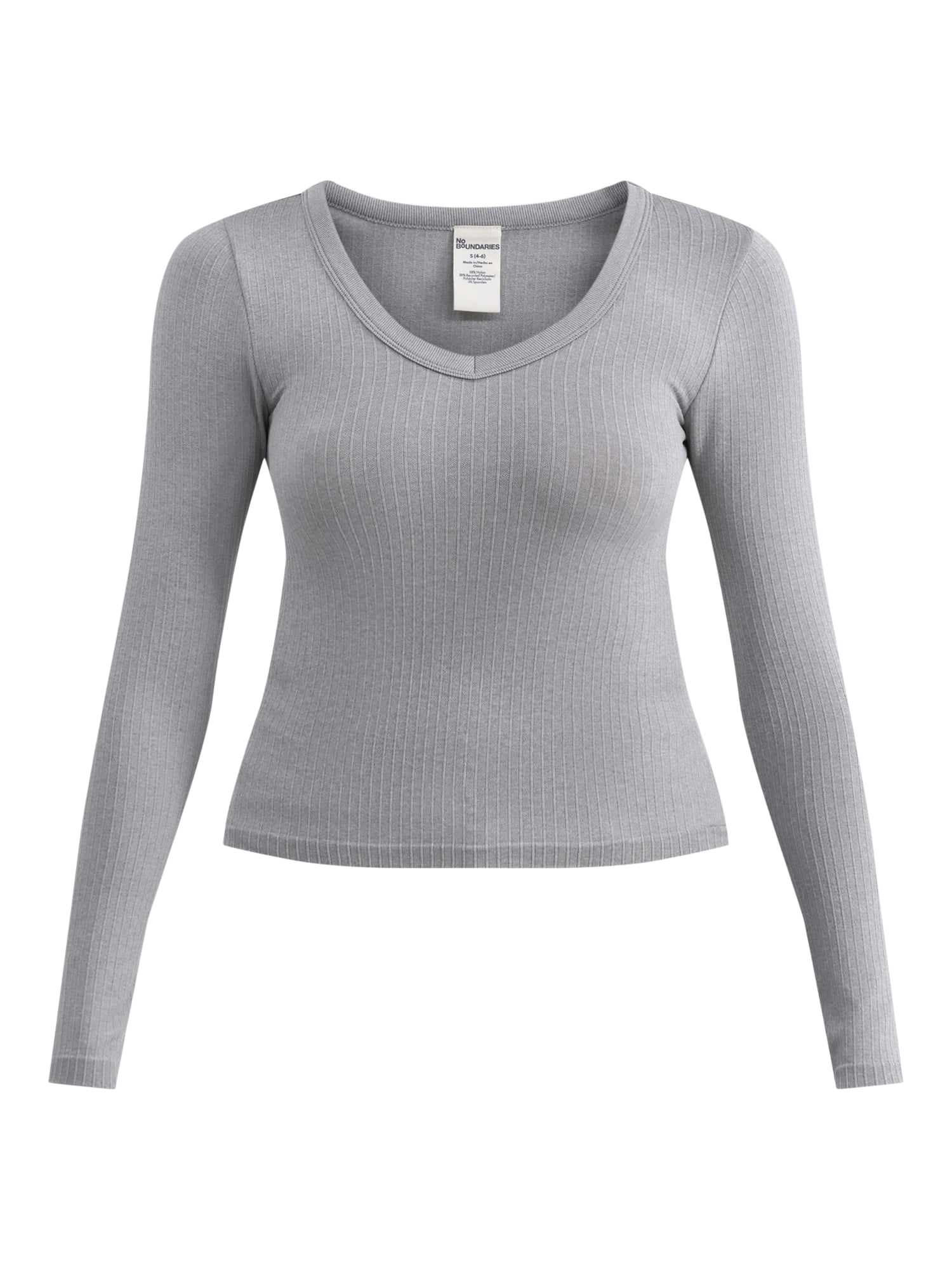 No Boundaries Seamless V-Neck Top with Long Sleeves, Women's No Boundaries Seamless V-Neck Top with Long Sleeves, Women's