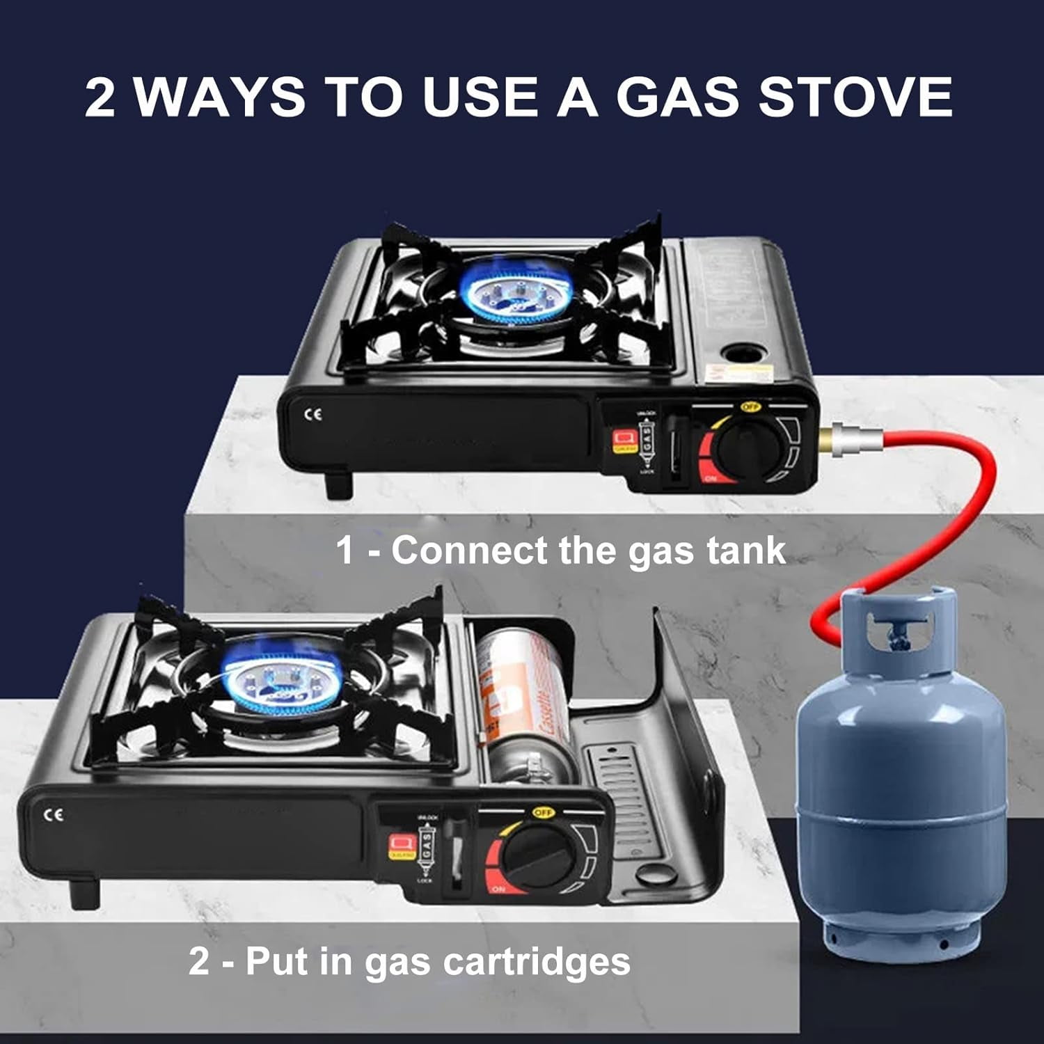 Portable Camping Gas Stove With Carrying Case, 2900W Compact Outdoor Gas Stove - Dual Use - Internal Portable Gas Cartridges Or External Gas Bottle