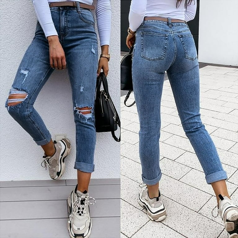 Women's Trousers Small Feet Slim-fit Ripped Mid-rise Jeans Studio Works  Pants Petite plus Size Womens Long Sweaters for Leggings 