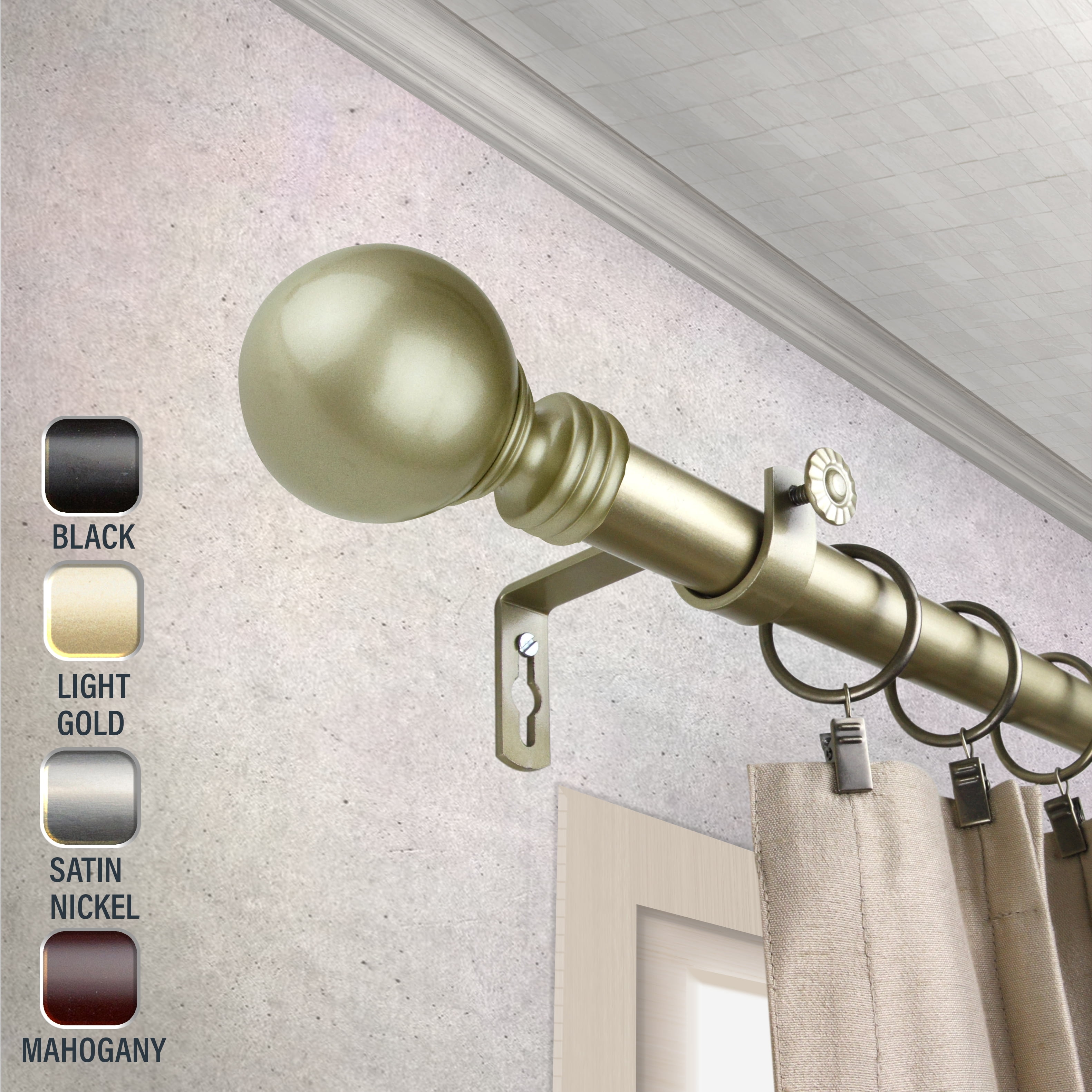 1" Dia Giselle Curtain Rod 120-170 inch, Light Gold