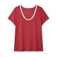 thumbnail image 4 of Tqcoqu Women's Metallic Trim T Shirt V Neck Short Sleeve Tee Casual Summer Tops,Red,Women's S-XXL, 4 of 6