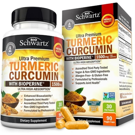 BioSchwartz 1500mg Turmeric Curcumin with BioPerine Black Pepper Extract, 90 Capsules