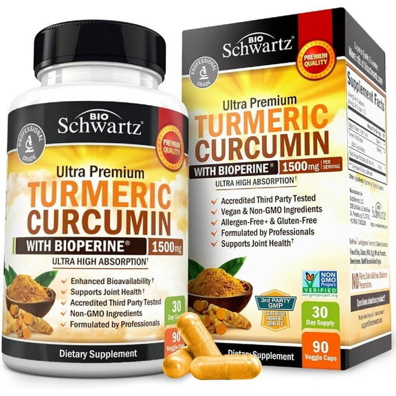 BioSchwartz 1500mg Turmeric Curcumin with BioPerine Black Pepper Extract, 90 Capsules