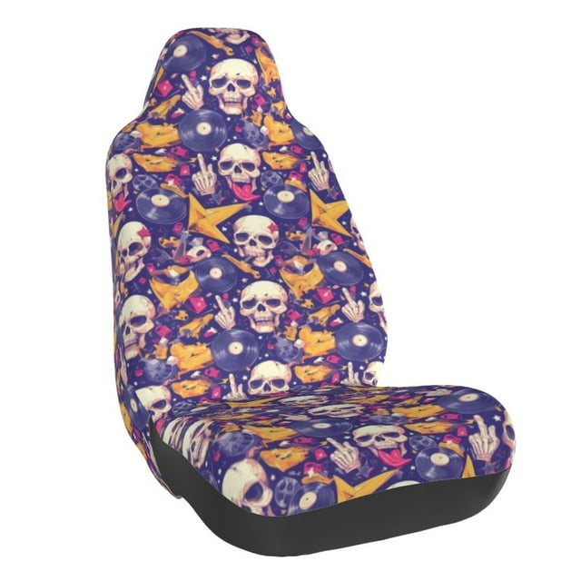 Wukai rock Skull record Full Set Car Seat Covers with Soft Padding Universal Auto Front Seats Protector and Cushion Mat