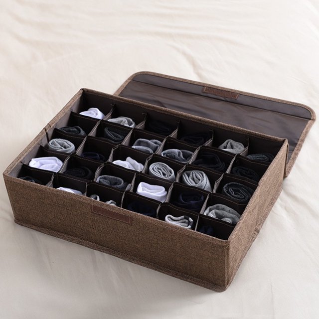 Closet Underwear Organizer Drawer Divider Solid Color Foldable 30 Cell Storage Box with Lid for Bedroom Vanity Drawer