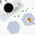 thumbnail image 4 of Picia Gray White Floral Printed Leather Coasters for Drinks, 4" Drink Coasters Set of 4 for Tabletop Protection, Handmade Luxurious Home Décor and Housewarming Gift -Hexagon, 4 of 6