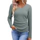 thumbnail image 2 of Tops Casuales para Mujer, Cuello en V, Camisas de Larga, Túnicas Básicas con Frunces Lisos, Blusas Verde M, 2 of 7