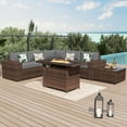 thumbnail image 5 of Sunmthink 7Pcs Outdoor Patio Furniture Set with Fire Pit Table Wicker Rattan Sectional Sofa Patio Conversation Sets-Gray(with Waterproof Cover), 5 of 7