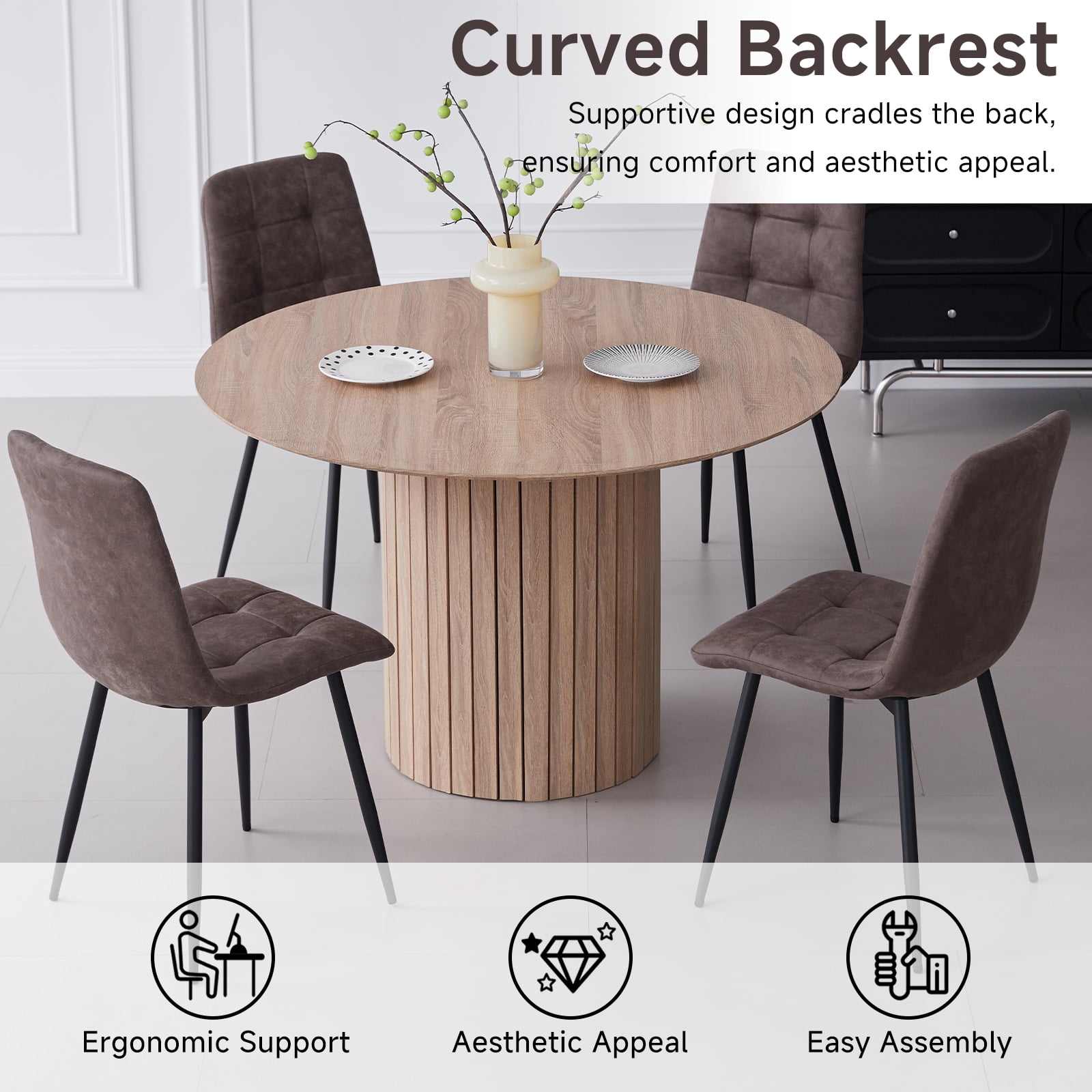 Set of 4 Velvet Dining Chairs - Mid Century Modern Dinning Chair, Upholstered Cushion Seat, Square-Patterned Backrest, Brown, Dinner Chairs with Metal Legs for Dining Living Room, Bedroom