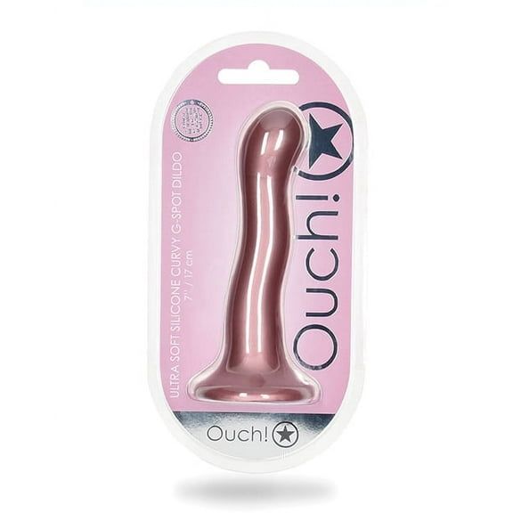 Shots Ouch! Ultra Soft Silicone 7 in. Curvy G-Spot Dildo Rose Gold