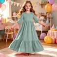 thumbnail image 5 of Girls Tiered Maxi Dresses Half Sleeve Ruffle Hem Long Dress Summer Casual Vacation Outfits Army Green, Size 13 Y, 5 of 7