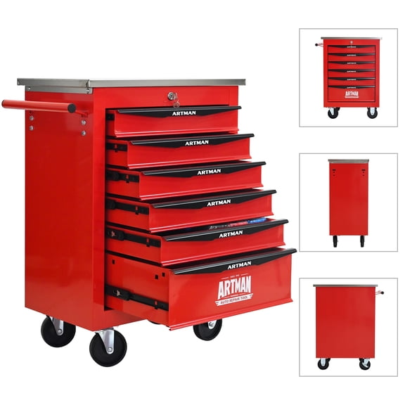 6-Drawer Tool Cart on Wheels,Multifunctional Heavy Duty Metal Rolling Tool Chest