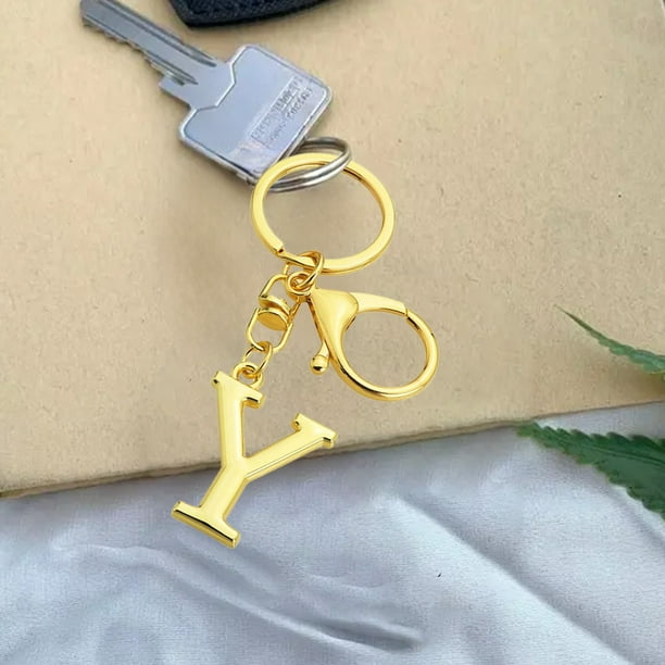 1 Llavero de Metal con Letras Doradas de La a A La Z, Colgante con La Primera Letra y Bolsa, Regalo de Navidad.