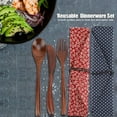 thumbnail image 3 of Ensemble de Vaisselle en Bois, Style Japonais Couverts Réutilisables de Voyage Couverts de Camping Fourchette Cuillère en Bois Naturel avec Sac de Rangement Rouge, 3 of 5