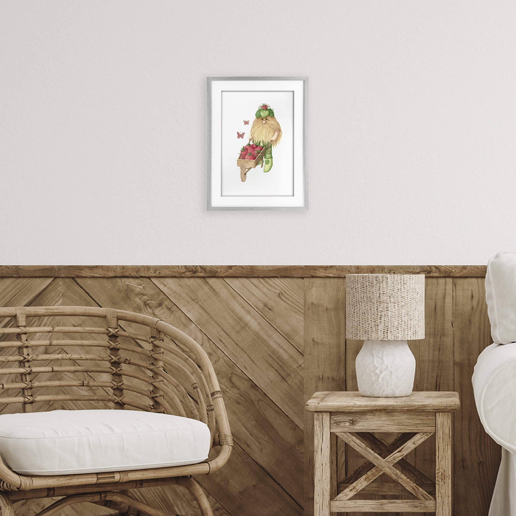 Stupell Industries Garden Elf with Wheelbarrow Gray Framed Print Under Glass, design by Nancy Overton