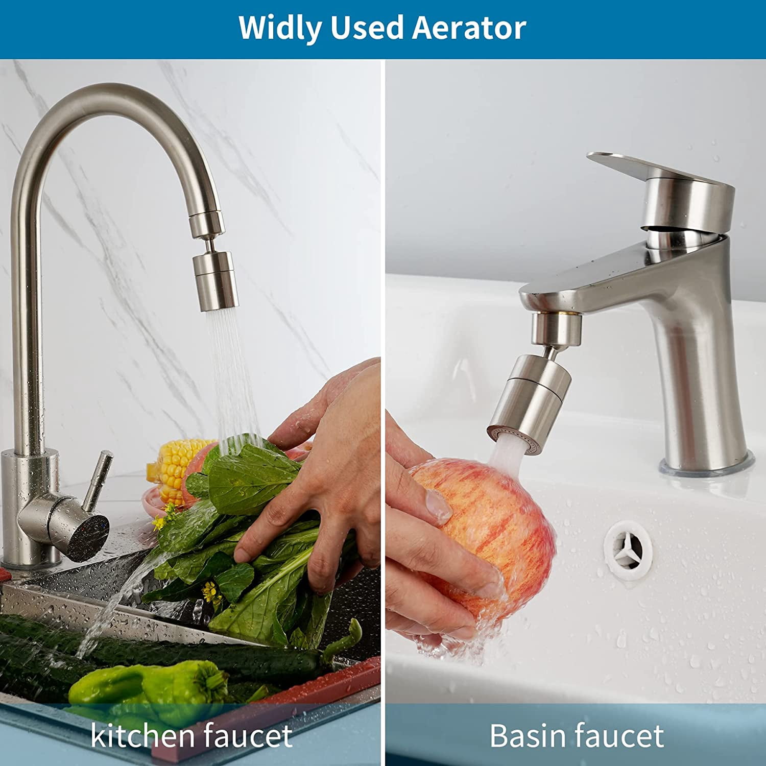NSF/ANSI/CAN 61 Certified Faucet Aerator, Kitchen Sink Faucet Aerator, 2 Water Flow CUPC Certification 360-degree Swivel Faucet Extender, 55/64 Inch Female Thread, Water Saving-Brushed Nickel