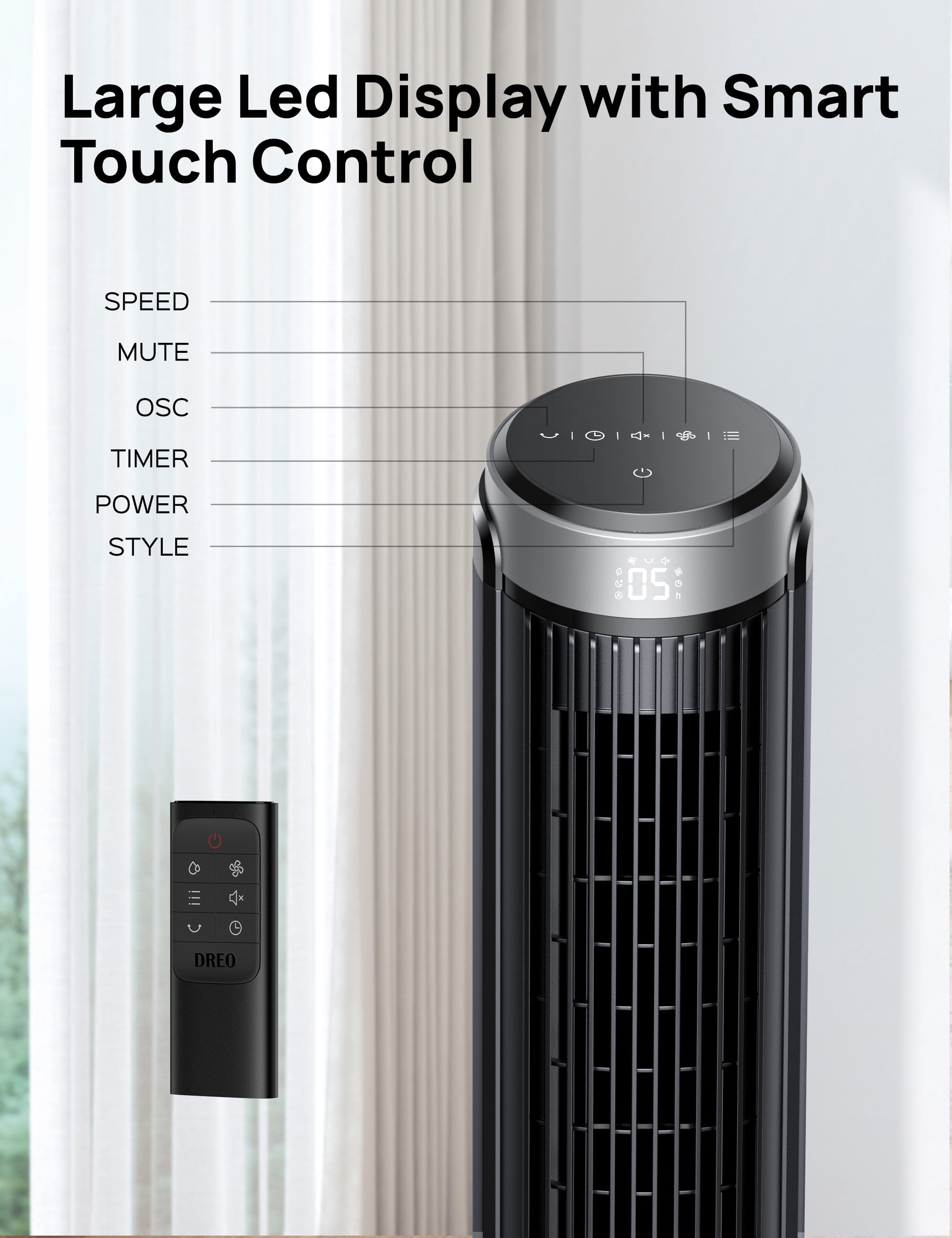 Dreo Tower Fan for Home, 90° Oscillating Fan with Remote, 4 Modes, 12H  Timer, LED Display with Touch Control, 40 Inch Quiet Floor Fan for Bedroom,  Office, Indoor - Walmart.com