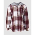 thumbnail image 5 of ChicMe Jackets for Women Plaid Print Hooded Long Sleeve Shacket Fleece Lined Lightweight Casual Jacket Red-S, 5 of 9