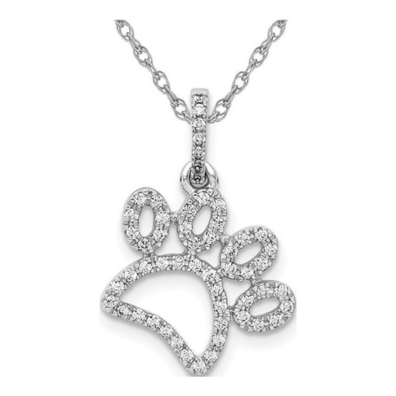 1/4 Carat (Ctw) Lab-Grown Diamond Paw Print Charm Pendant Necklace in 14K White Gold with Chain for Women