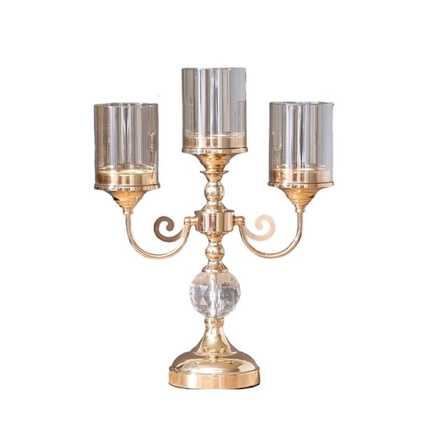 Candelabro de tres cabezas de metal y vidrio, sencillo, for sala de estar, mesa de comedor, decoración de bodas, adornos