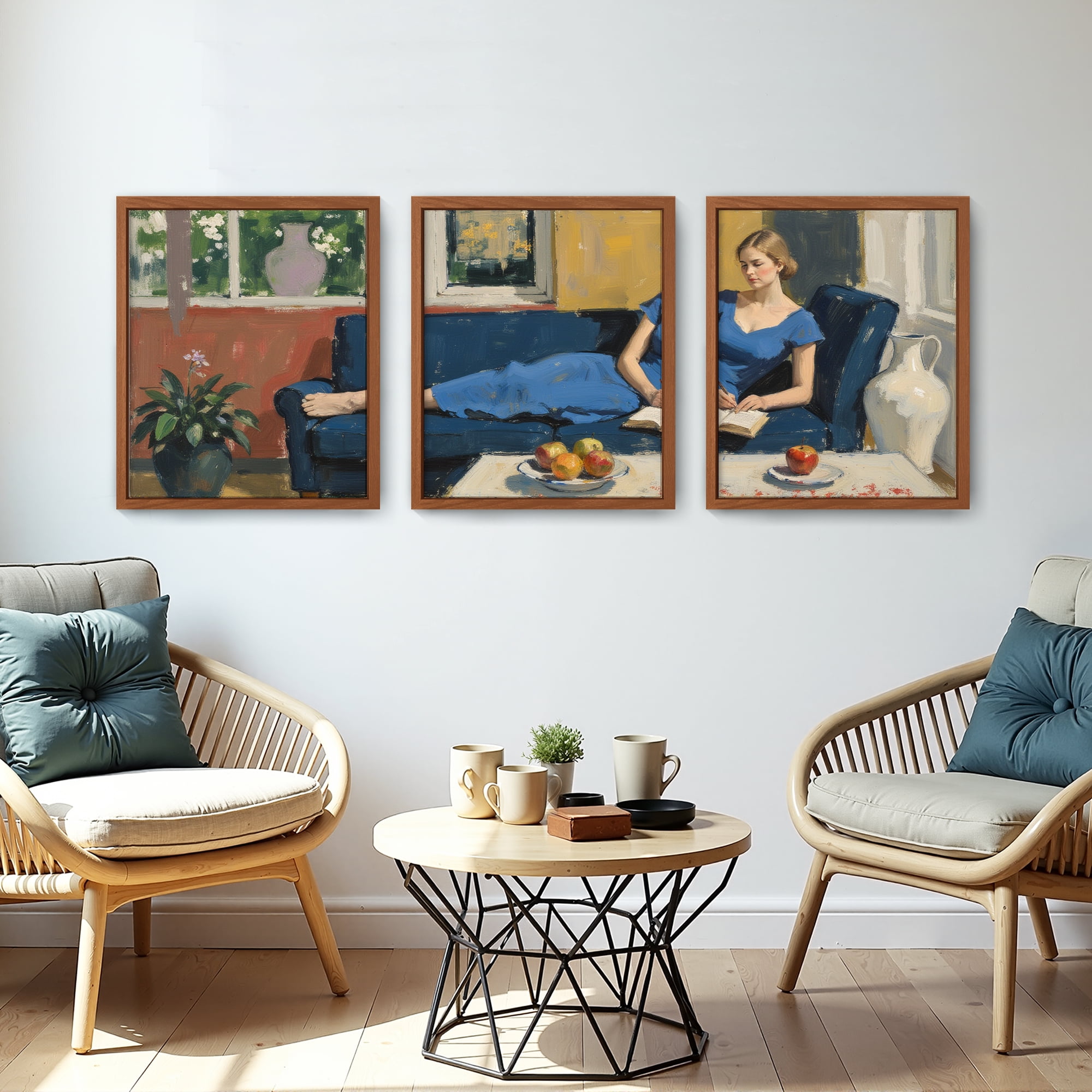 MAYEERTY Modern Abstract Wall Art Painting, Living Room Decor, Brown MDF Frame, 15.7"x11.8"
