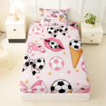 thumbnail image 4 of spefrowx Cute Soccer Bow Print Twin Sheets for Fans, Pink Ice Cream Waffle Bedding, 3 Pieces, 1 Flat Sheet, 1 Fitted Sheet and 1 Pillowcase, 4 of 6
