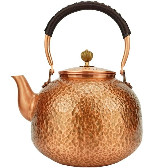 Copper Tea Kettle for Stove Top - 2.2L Large Capacity Vintage Copper Teapot with Comfortable Rope Handle, Smooth Spout, and Tea Filter Holes - Perfect for Home Use and Electric Ceramic Stoves