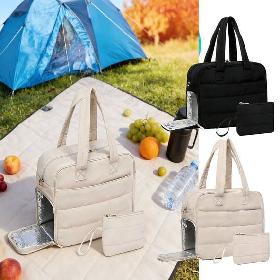 Oefntac Lunch Bag 2-in-1 Tote 17in Large Insulated Travel Bag Computer Carry Shoulder Handbag Laptop Case Meal Storage Wallet Organizer for Women Daily Work