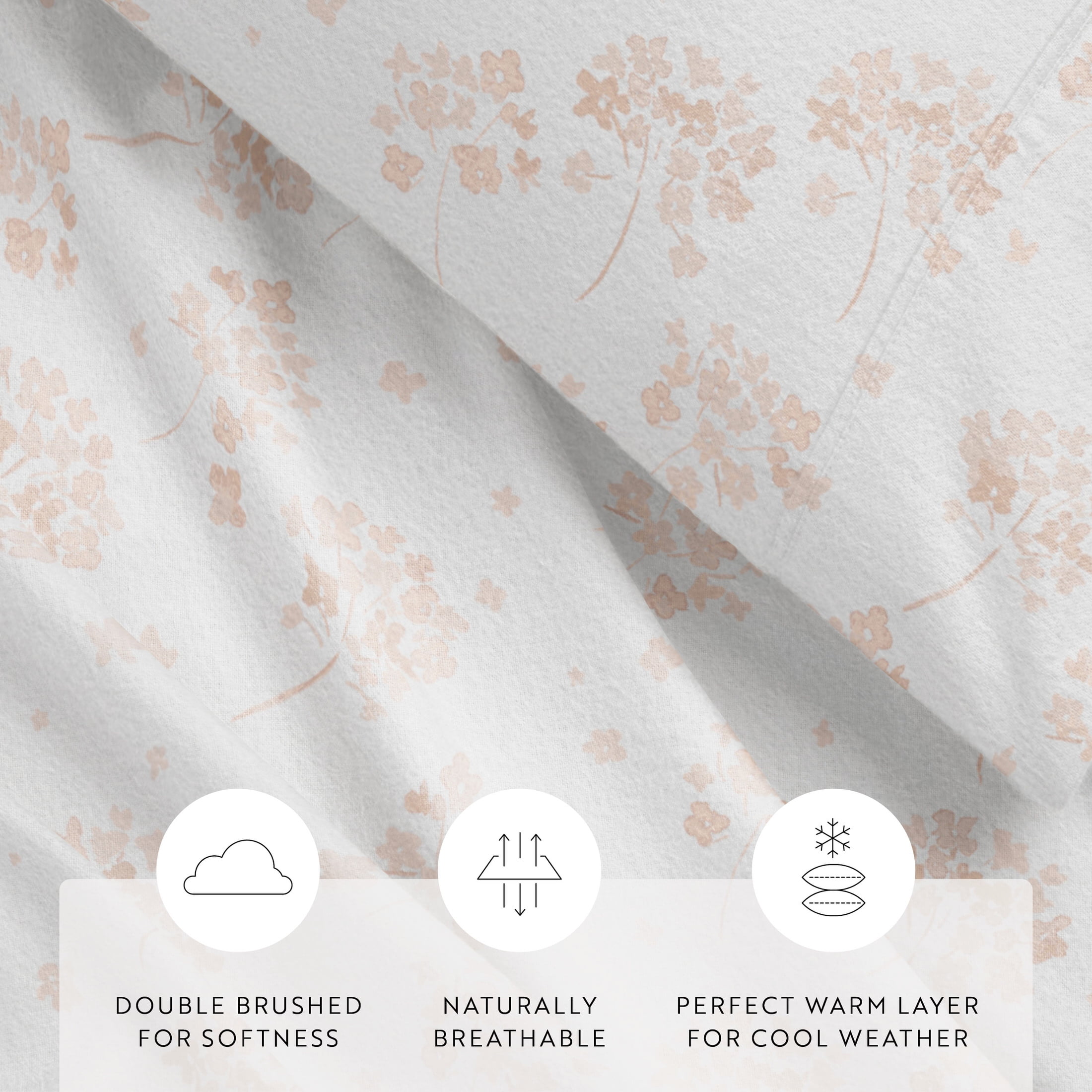Pink Flower Bunch 4 Piece 100% Cotton Flannel Deep Pocket Sheet Set, Full, by Noble Linens