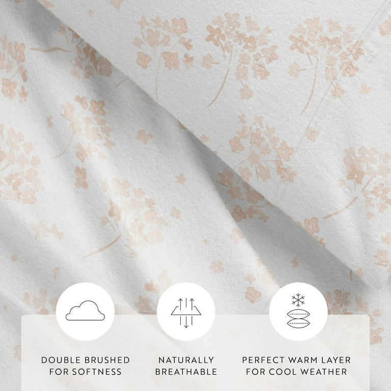 Noble Linens 4-Piece Queen Flannel Sheet Set, Pink Flower photo 3