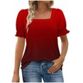 thumbnail image 6 of Atogsazn Tops for Women Summer Casual Ruffle Sleeve Square Neck T Shirts Striped Tee Blouse Fashion 01-Red XL, 6 of 7