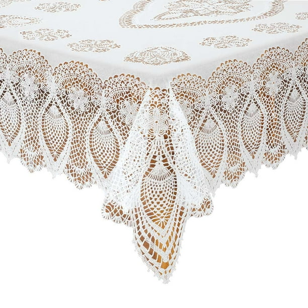 Miles Kimball White Vinyl Lace Tablecloth 54" X 72" Oblong