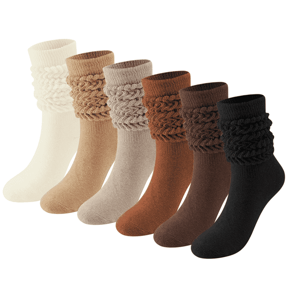 Loritta Slouch Socks Women Extra Long Knee High Socks Knit Soft Slouchy Boot Socks, 6 Pairs