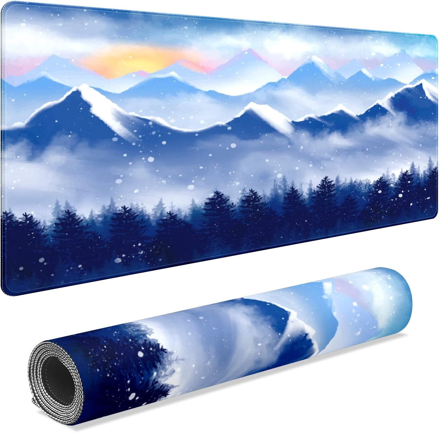 Forest Snow Tree Desk Mat, Desk Accessory, Cute Workspace, Trendy Workspace, Trendy, 35.4x15.7in Large Gaming Mouse Pad, Cute Desk Topper, Pretty Desk Pad