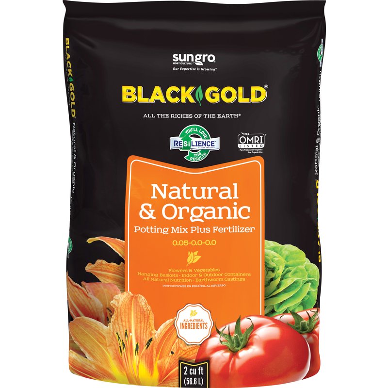 SunGro Black Gold 2 Cu Ft Natural & Organic Potting Soil + Fertilizer