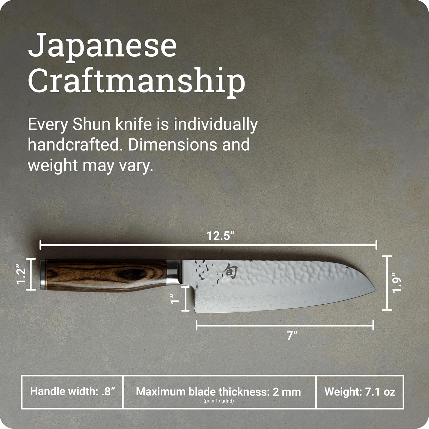 Shun Premier 7" Santoku Knife, VG-MAX Core with Damascus Stainless Steel Cladding, Pakkawood Handle, Japanese All Purpose Knife