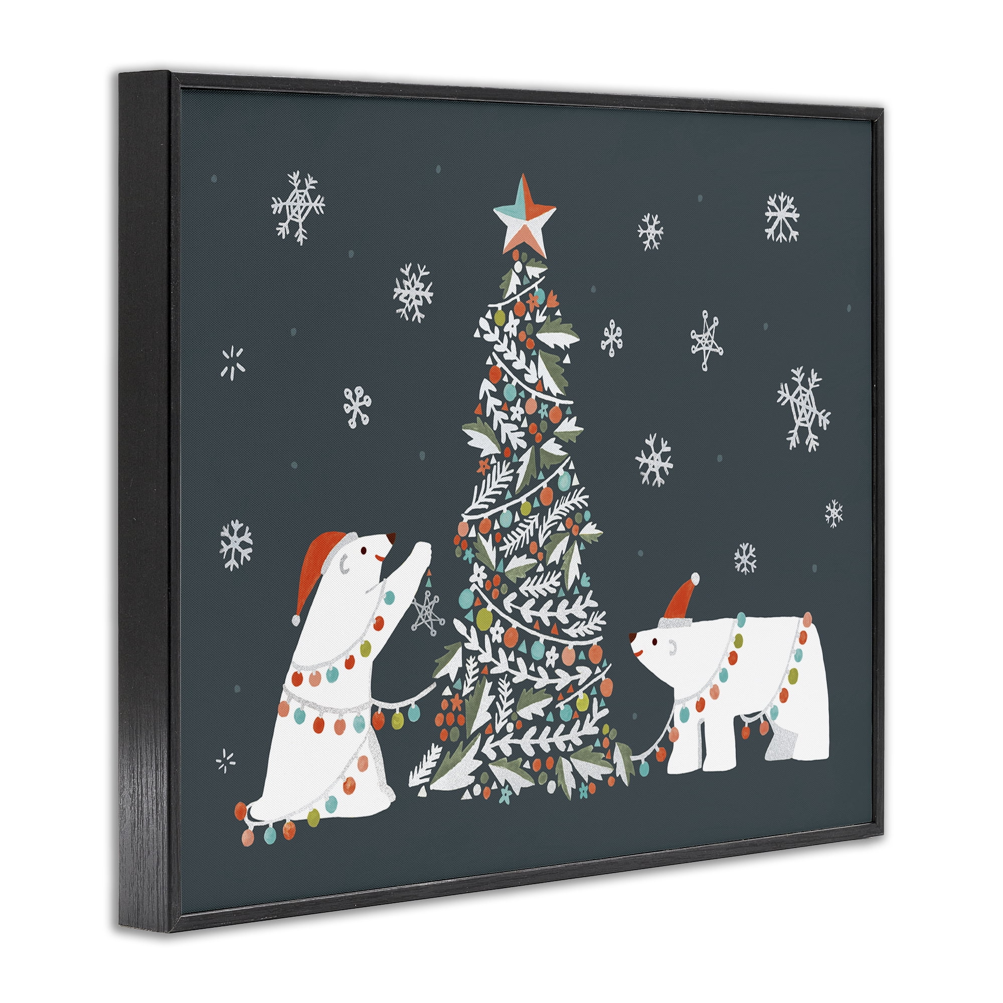 Stupell Industries Polar Bears with Christmas Tree Holiday Painting Black Framed Art Prints Wall Art, 14 x 11