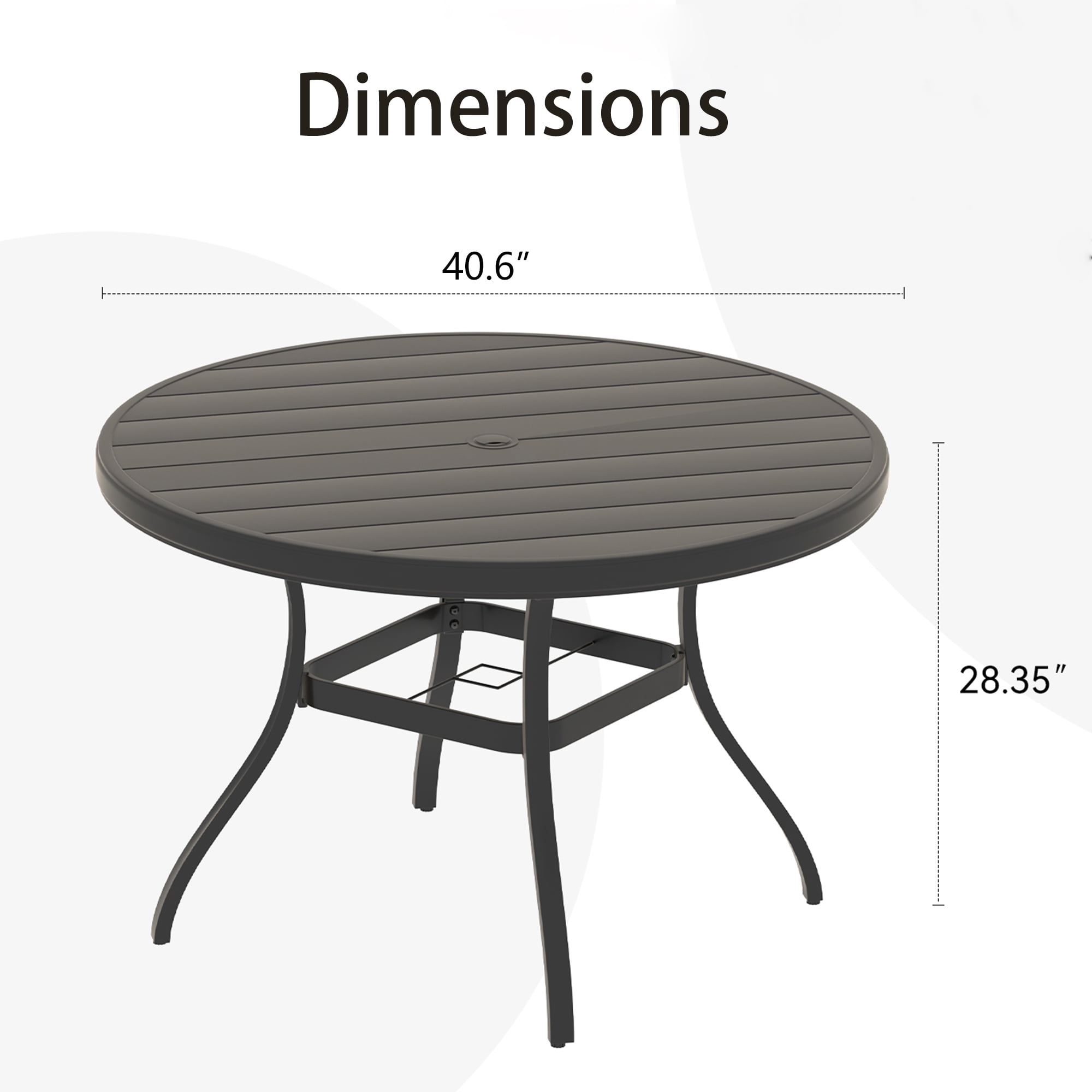 Outdoor Round Patio Dining Table for 4-6, All Weather Metal Dining Table with Umbrella Hole for Deck Lawn Garden Backyard