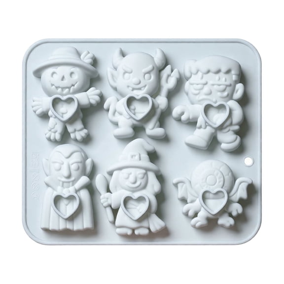 6‑Cavity Halloween Character Silicone Mould, Spooky Figure Design Non‑Stick Flexible Mold for Chocolate, Candy, Ice Cubes, Jelly and Holiday Handmade Projects