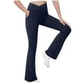thumbnail image 3 of QATAINLAV Girls Crossover Flare Leggings with Pockets Bootcut High Waisted Yoga Pants Tummy Control Gym Workout Tights for Kids Navy,13-14 Years, 3 of 7
