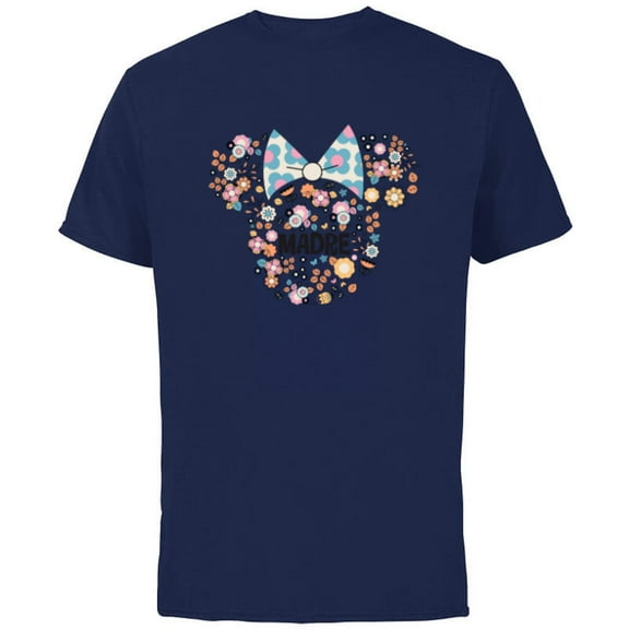Disney Minnie Mouse Madre Head Icon Flowers Mother’s Day - Short Sleeve Cotton T-Shirt for Adults - Customized-Navy