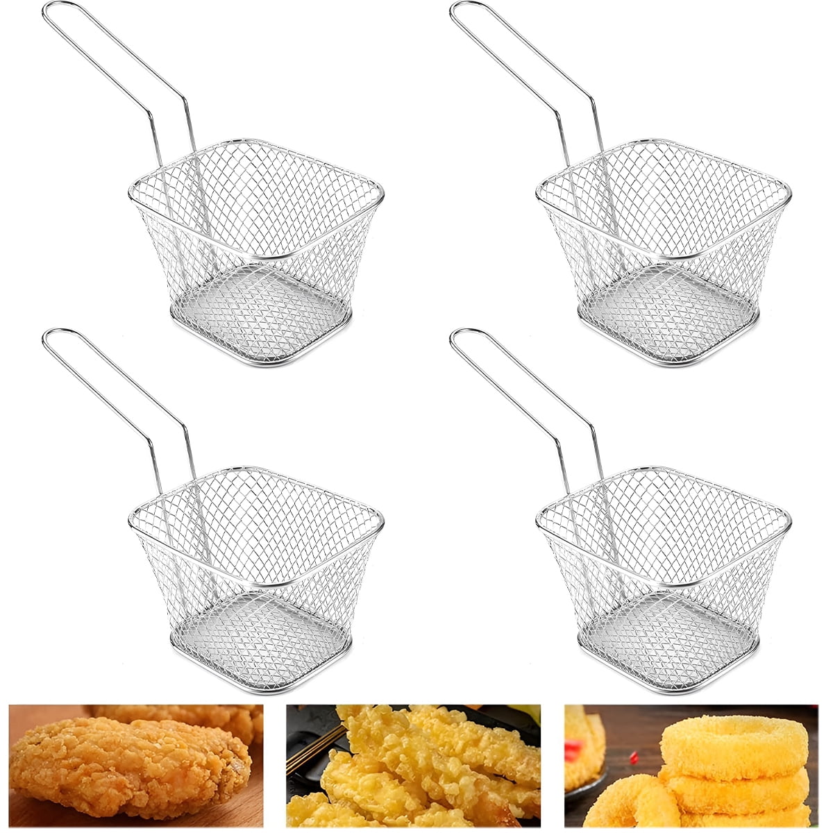 Square Silver Stainless Steel Small Fryer Basket - 5 x 4 x 3 1/4 - 1  count box 