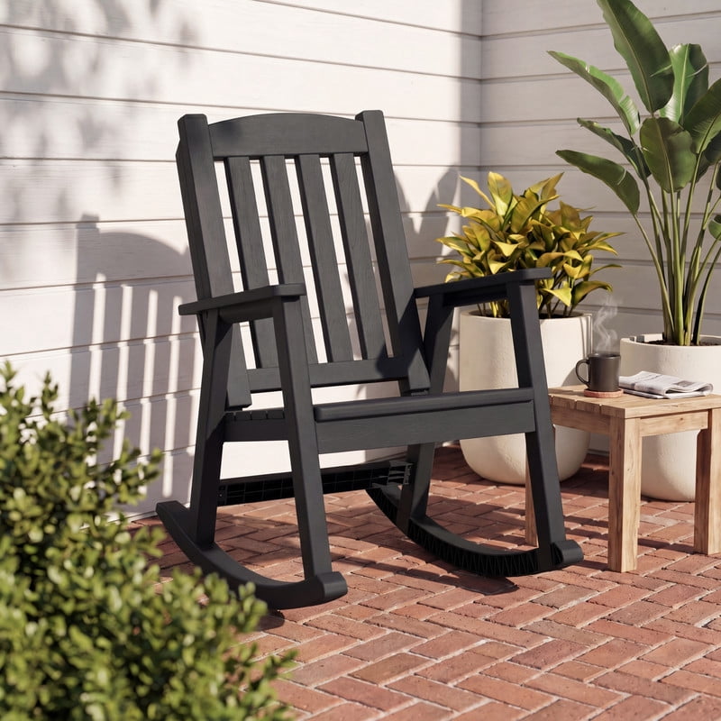 Vineego Oversized Outdoor Rocking Chair Set of 2, Heavy Duty Patio Rocker, All-Weather Resistant Front Porch Lawn Chairs for Outside, Black
