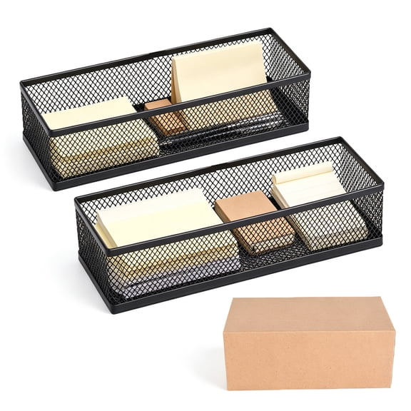 Mioerouu 2 Pack Metal Mesh Drawer Organizers, Small Desktop Storage Trays for Office Supplies, Pens, Pencils, Makeup & Vanity - Durable Wire Bins for Desk, Kitchen, Bathroom (9.84" x 3.14" x 1.97")