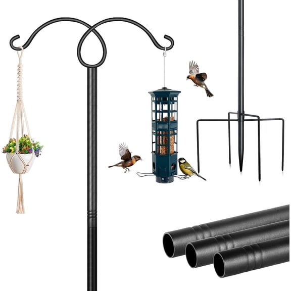 KOLAKO Shepherd Hooks for Outdoor 76 Inch Bird Feeding Station Heavy Duty Bird Feeder Pole Stand Hangers for Garden Hanging Plants Feeders
