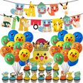 thumbnail image 1 of Linda serie Pokémon, vajilla para fiesta de cumpleaños, pancarta desechable, adorno para tarta, bandera colgante, globos de Pikachu, decoración de cumpleaños, 1 of 2