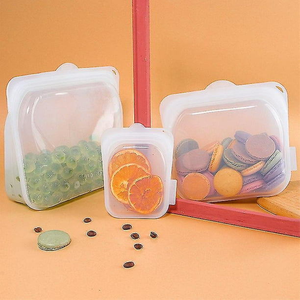 Silicone Storage Bags Leak Proof Freezer Bags Kitchen Storage Bags Food Storage Lock Bags Kitchen Organizer Fresh keeping Bag set Of Three White St